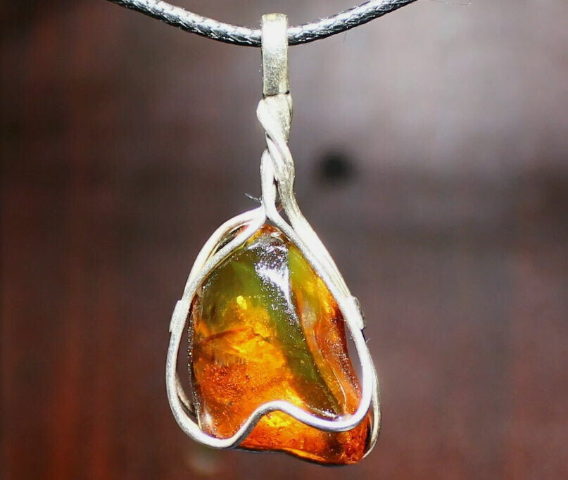Handcrafted Natural Clear Green Orange Amber .925 Sterling Silver Pendant 45mm – photo 8