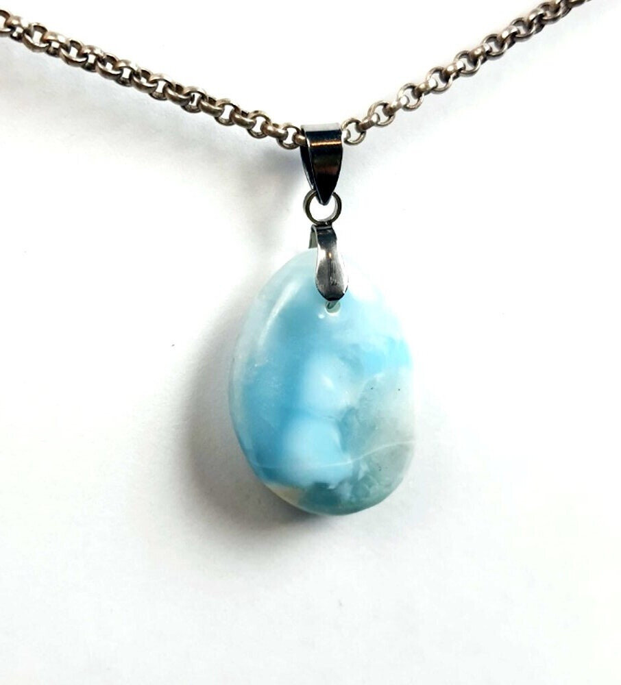 Charming Design Natural Sky Blue Larimar Pendant 38mm – photo 4