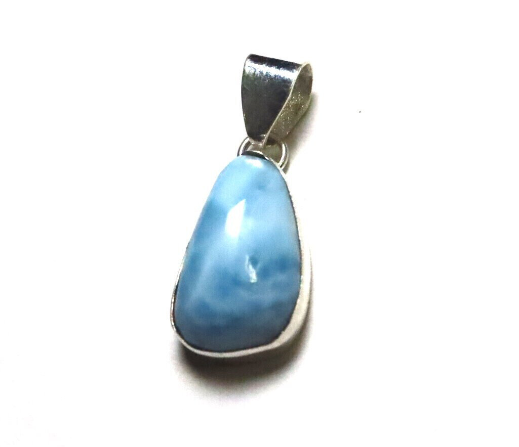 Unusual Pattern Natural Sky Blue Larimar .925 Sterling Silver Pendant 30mm – photo 8