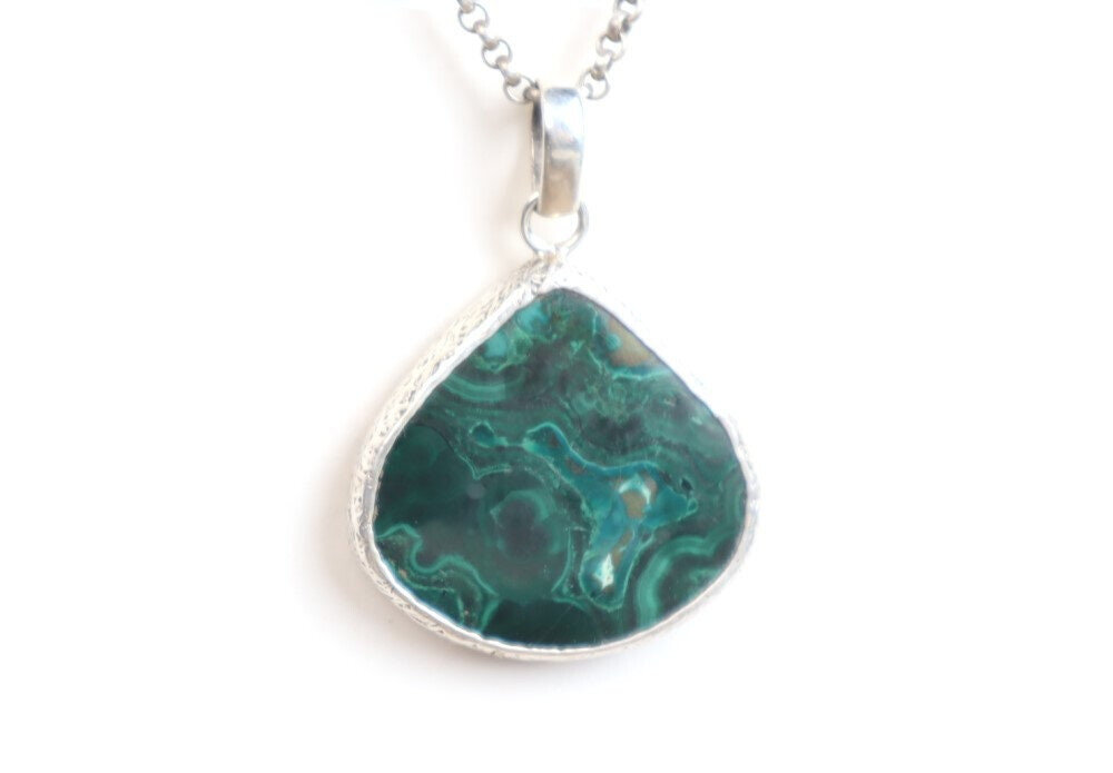 Rarest Natural Ocean Green Malachite .925 Sterling Silver Pendant 44mm – photo 4