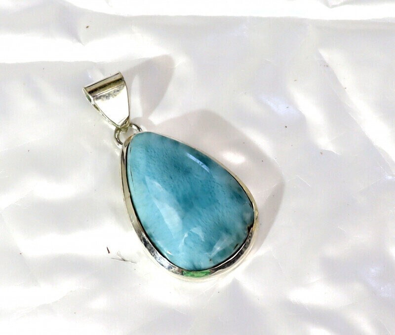 Excellent Natural Sky Blue Larimar .925 Sterling Silver Pendant 1.5inch – photo 5
