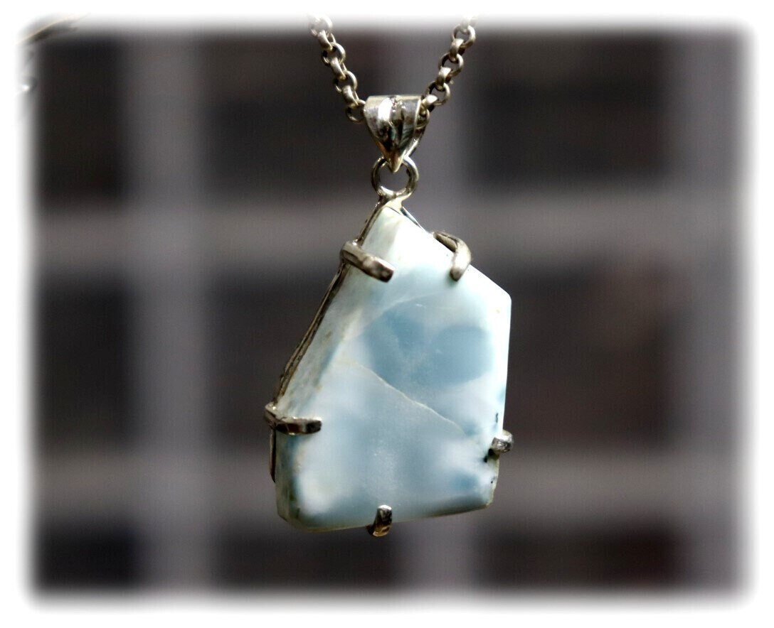 Outstanding Natural Sky Blue Larimar .925 Sterling Silver Pendant 45mm – photo 3