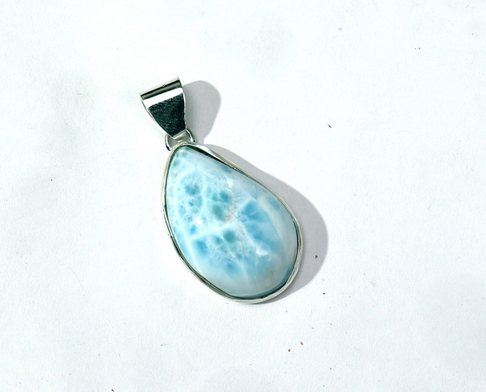 Unusual Pattern Natural Light Blue Larimar .925 Sterling Silver Pendant 41mm – photo 4
