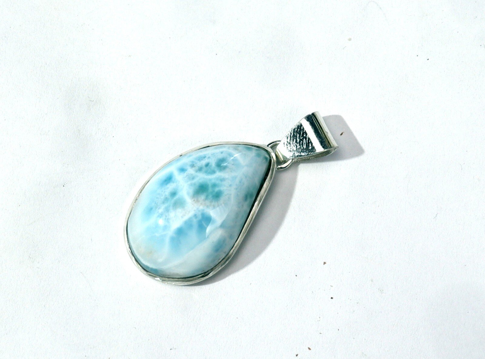 Unusual Pattern Natural Light Blue Larimar .925 Sterling Silver Pendant 41mm – photo 5