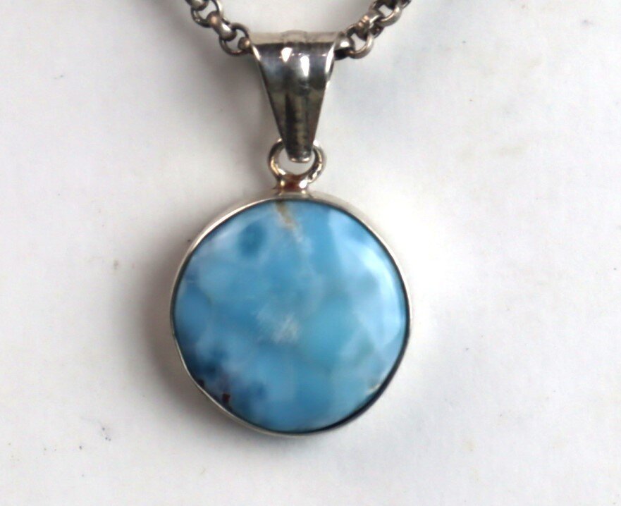 Charming Design Natural Volcanic Blue Larimar .925 Sterling Silver Pendant 30mm – photo 3
