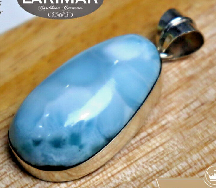 Beautiful Natural Light Blue Larimar .925 Sterling Silver Pendant 46mm – photo 4