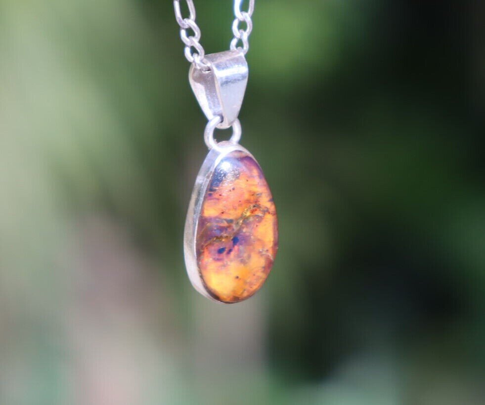 Exquisite Natural Clear Orange Blue Amber .925 Sterling Silver Pendant 31mm – photo 6