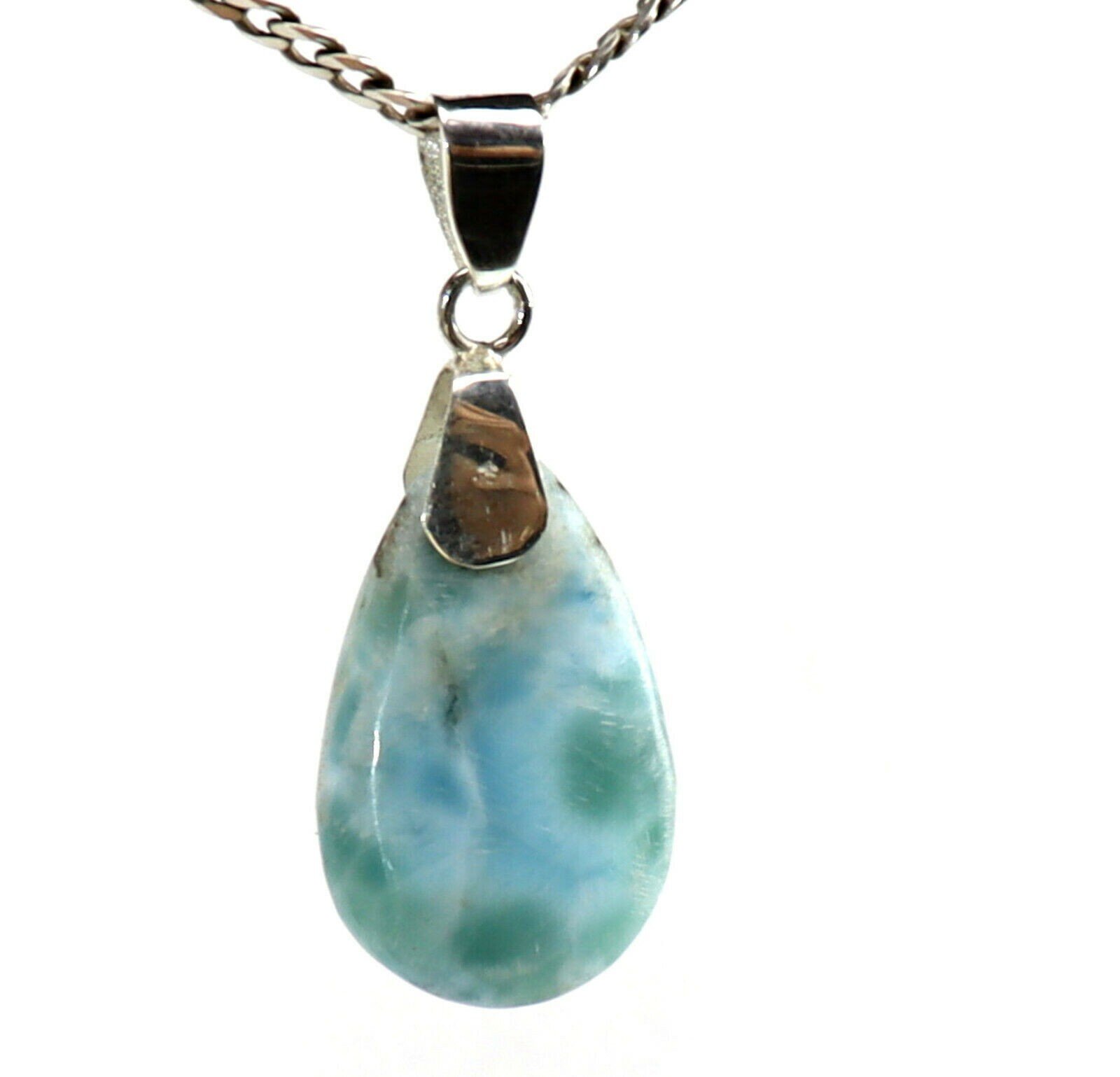 Charming Design Natural Green Blue Larimar .925 Sterling Silver Pendant 46mm – photo 3