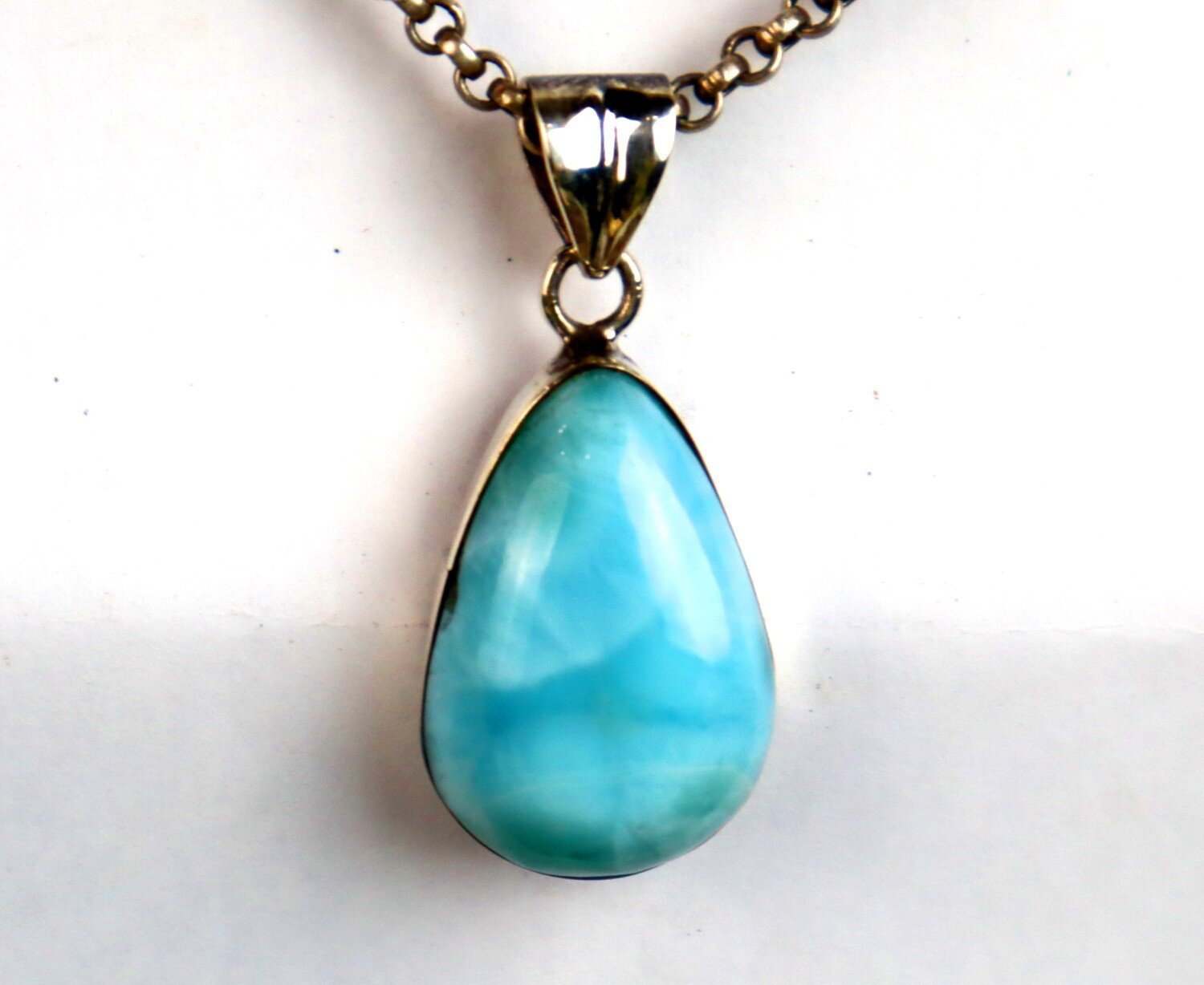 Excellent Natural Sky Blue Larimar .925 Sterling Silver Pendant 34mm – photo 3