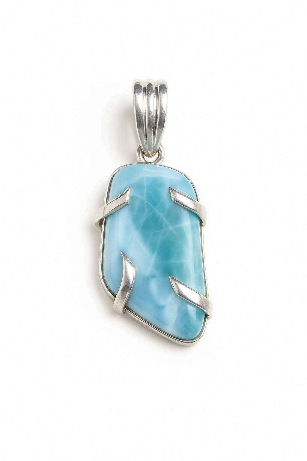 Excellent Natural Ocean Blue Larimar .925 Sterling Silver Pendant 50mm – photo 3