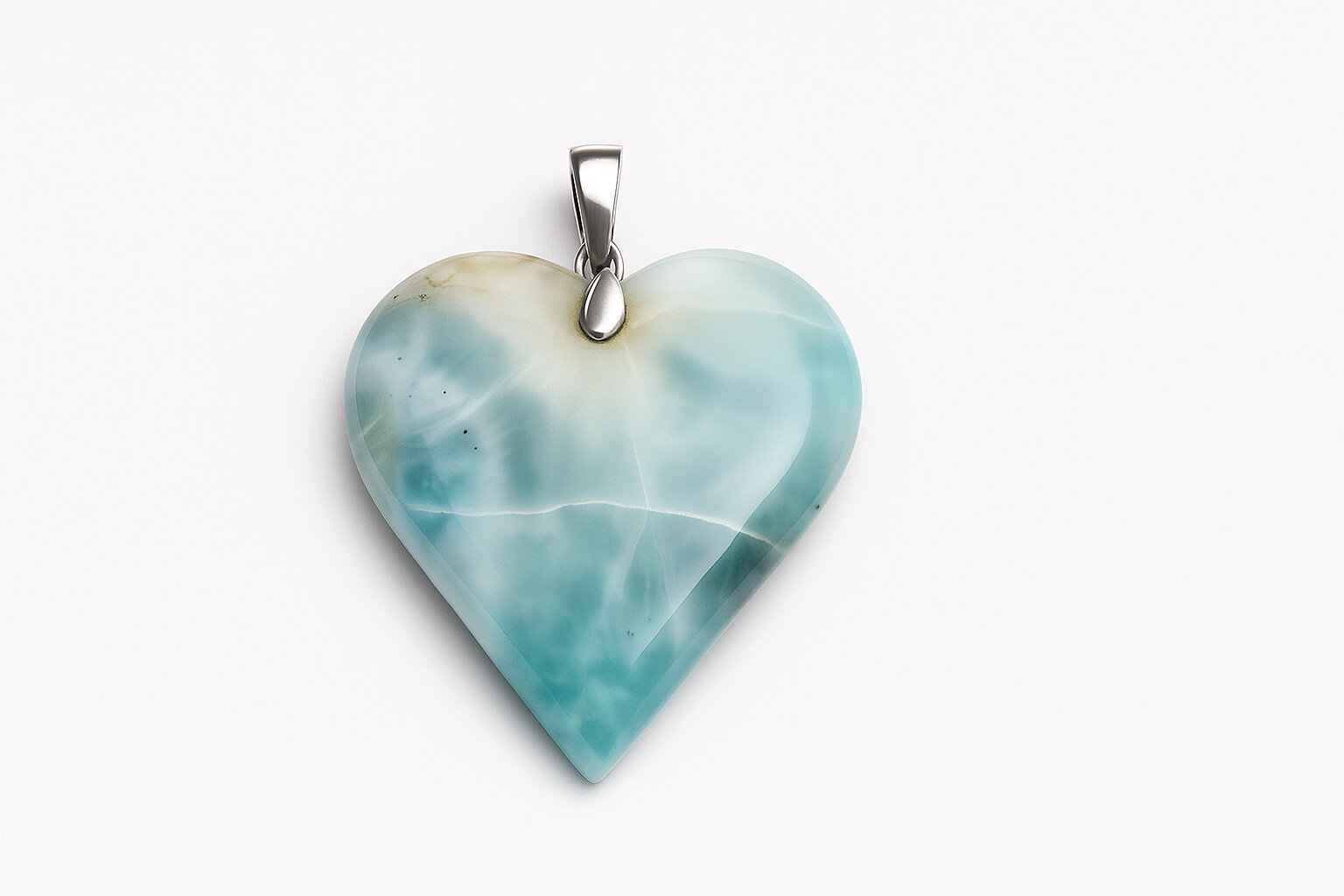 Impressive Natural Light Blue Larimar .925 Sterling Silver Heart Pendant 46mm – photo 3