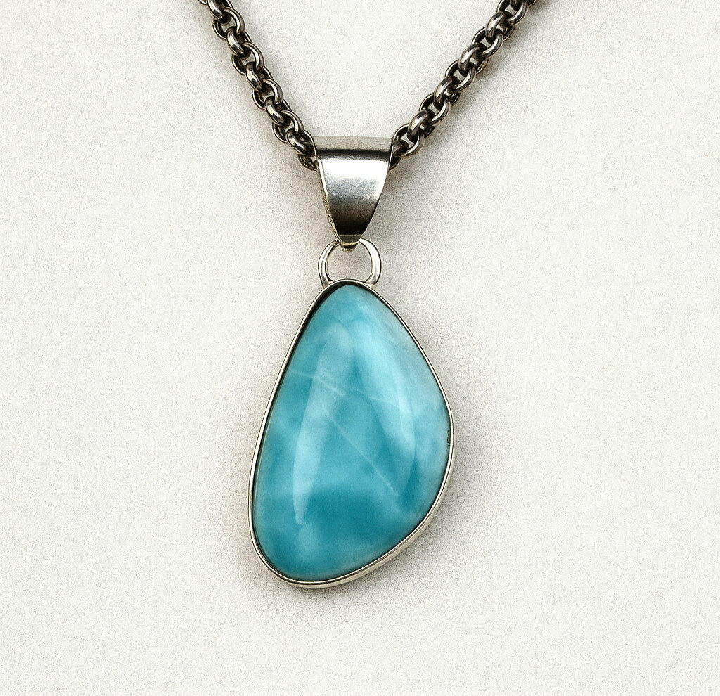 Charming Design Natural Sky Blue Larimar .925 Sterling Silver Pendant 33mm – photo 5