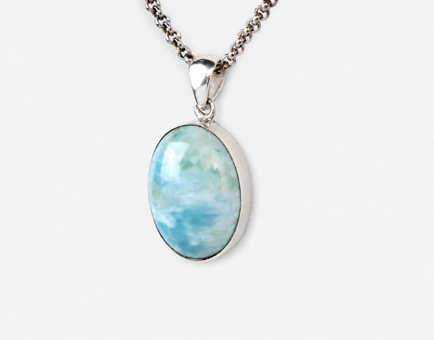 Genuine Dominican Blue Larimar Oval 925 Sterling Silver Pendant 1.4 Inch 5.2g – photo 4