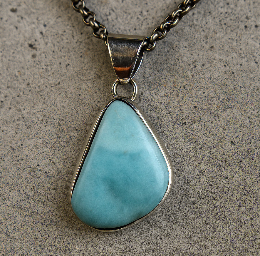 Beautiful Natural Light Blue Larimar .925 Sterling Silver Pendant 34mm – photo 6