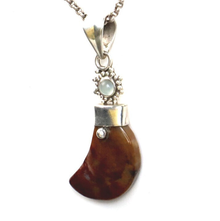 Finest Natural Deep Brown Cat Eye .925 Sterling Silver Claw Pendant 60mm – photo 4