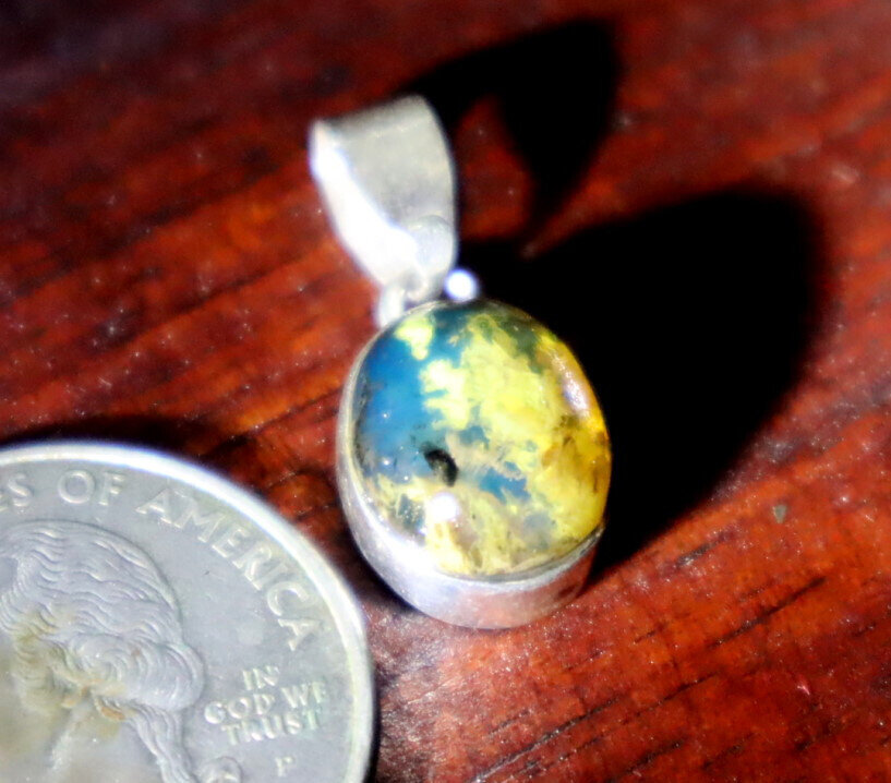 Natural Clear Deep Blue Amber .925 Sterling Silver Pendant 24mm – photo 6