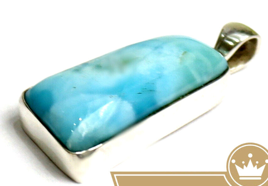 Charming Design Natural Sky Blue Larimar .925 Sterling Silver Pendant 39mm – photo 4