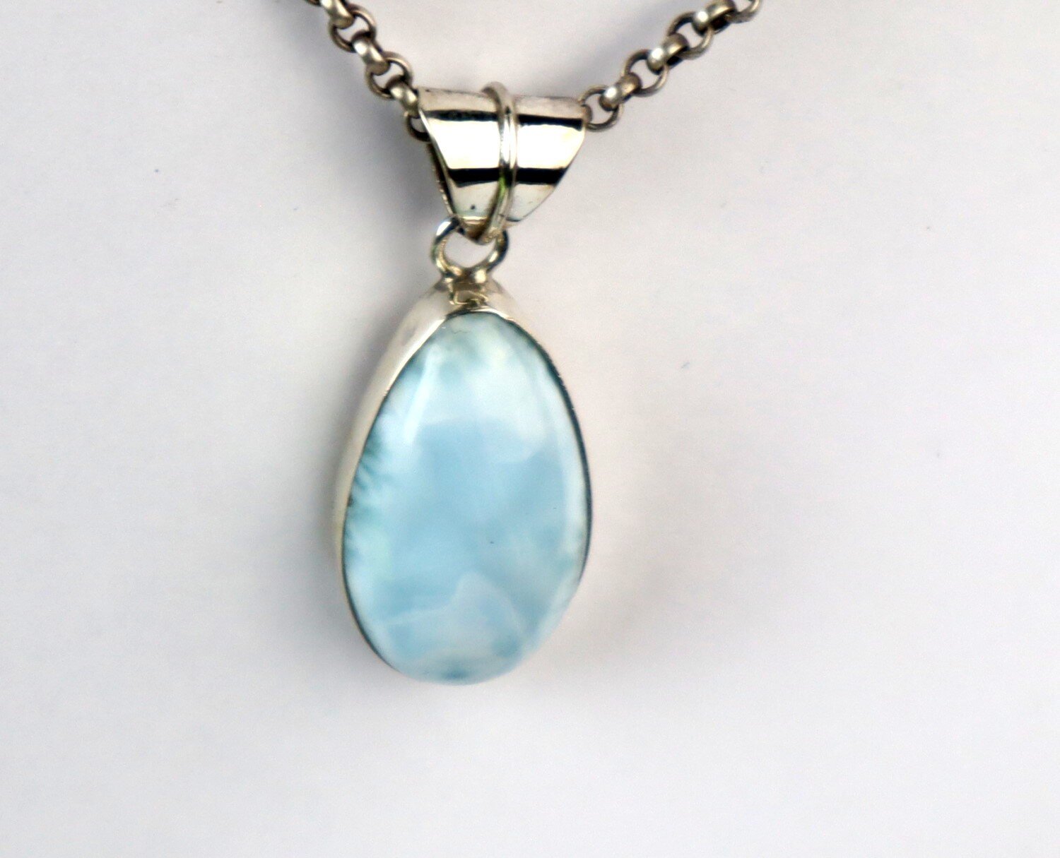 Beautiful Natural Light Blue Larimar .925 Sterling Silver Pendant 35mm – photo 9