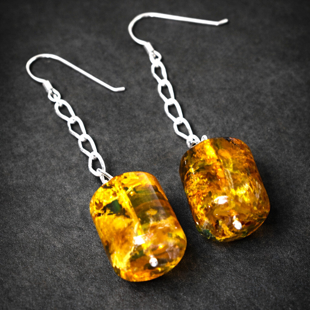 Exquisite Natural Clear yellow Amber .925 Sterling Silver Earrings 41mm – photo 2