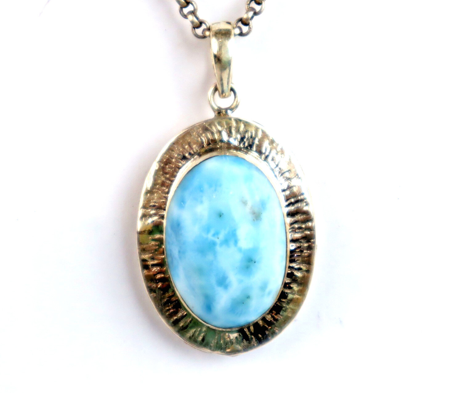 Excellent Natural Light Blue Larimar .925 Sterling Silver Pendant 44mm – photo 6