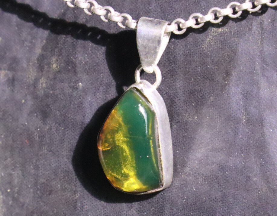 Finest Natural Clear Ocean Green Amber .925 Sterling Silver Pendant 29mm – photo 11