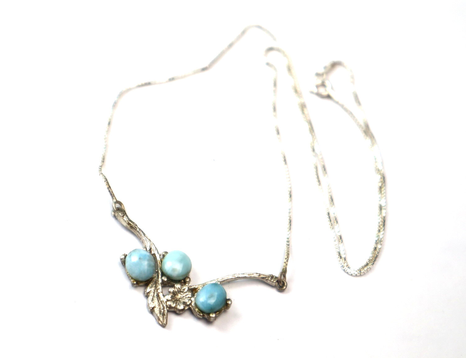 Lovely Natural Sky Blue Larimar .925 Sterling Silver Necklace 19.5inch – photo 4