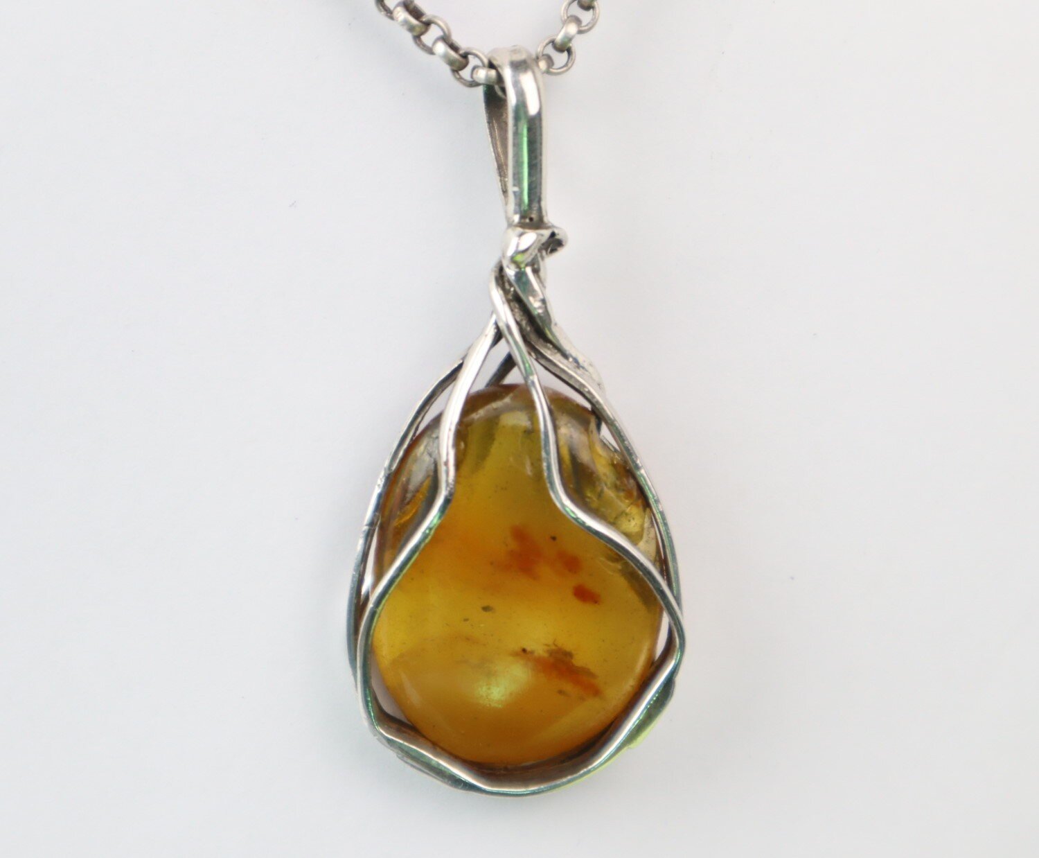 Handcrafted Natural Clear Orange Yellow Amber .925 Sterling Silver Pendant 48mm – photo 3