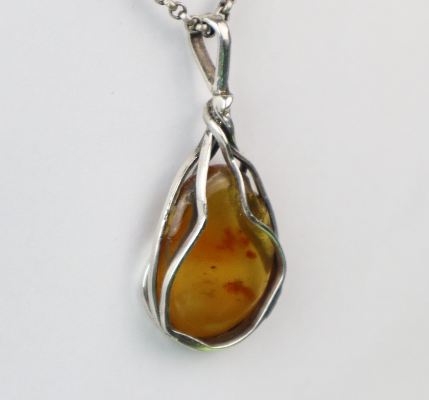 Handcrafted Natural Clear Orange Yellow Amber .925 Sterling Silver Pendant 48mm – photo 4