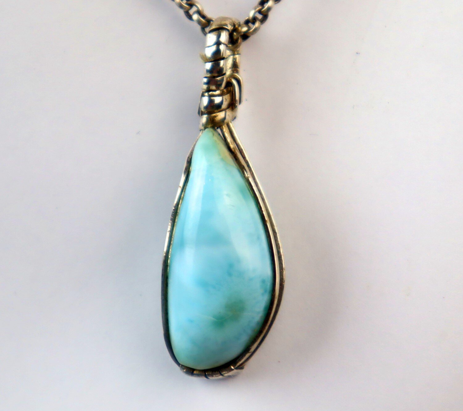 Handcrafted Natural Sky Blue Larimar .925 Sterling Silver Pendant 45mm – photo 7