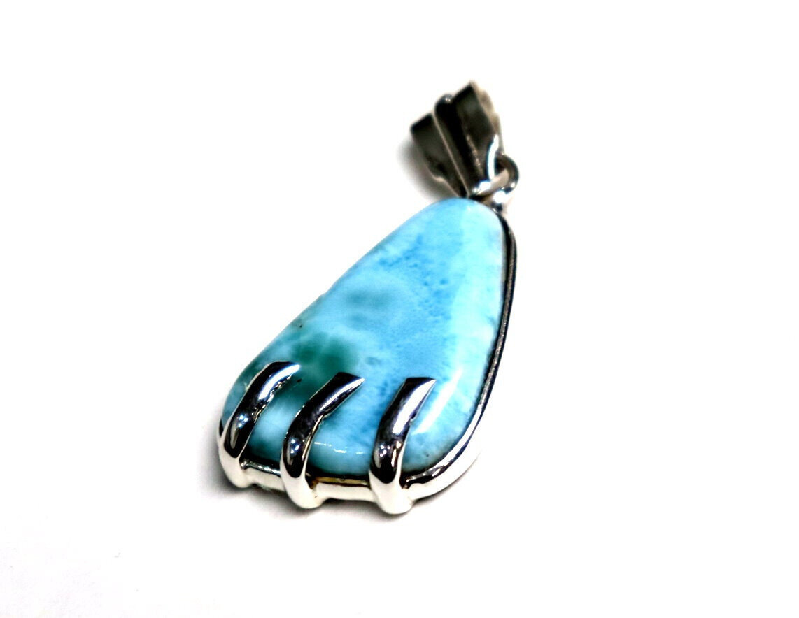 Charming Design Natural Ocean Blue Larimar .925 Sterling Silver Pendant 48mm – photo 7