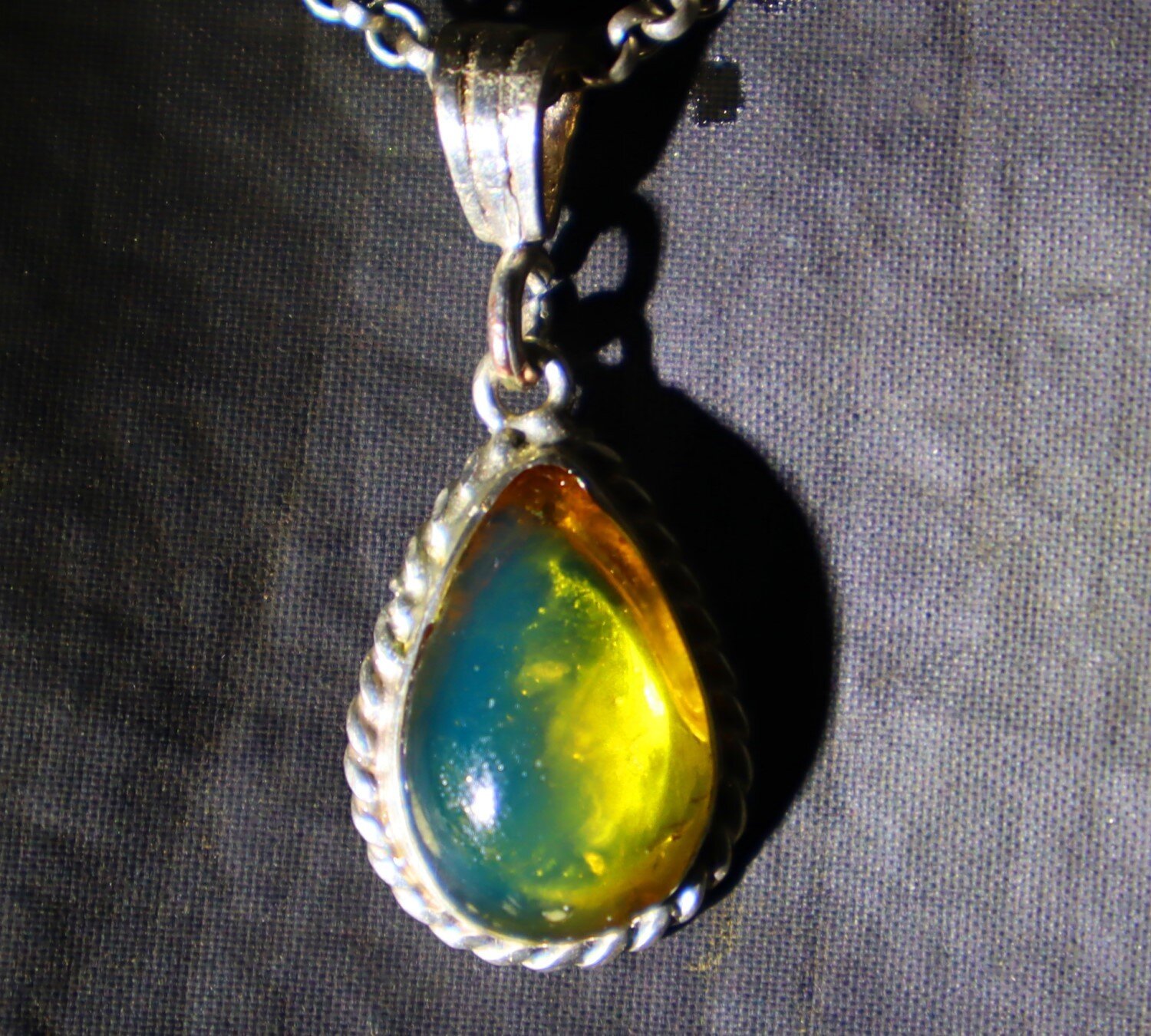 Impressive Natural Clear Ocean Blue Amber .925 Sterling Silver Pendant 37mm – photo 10