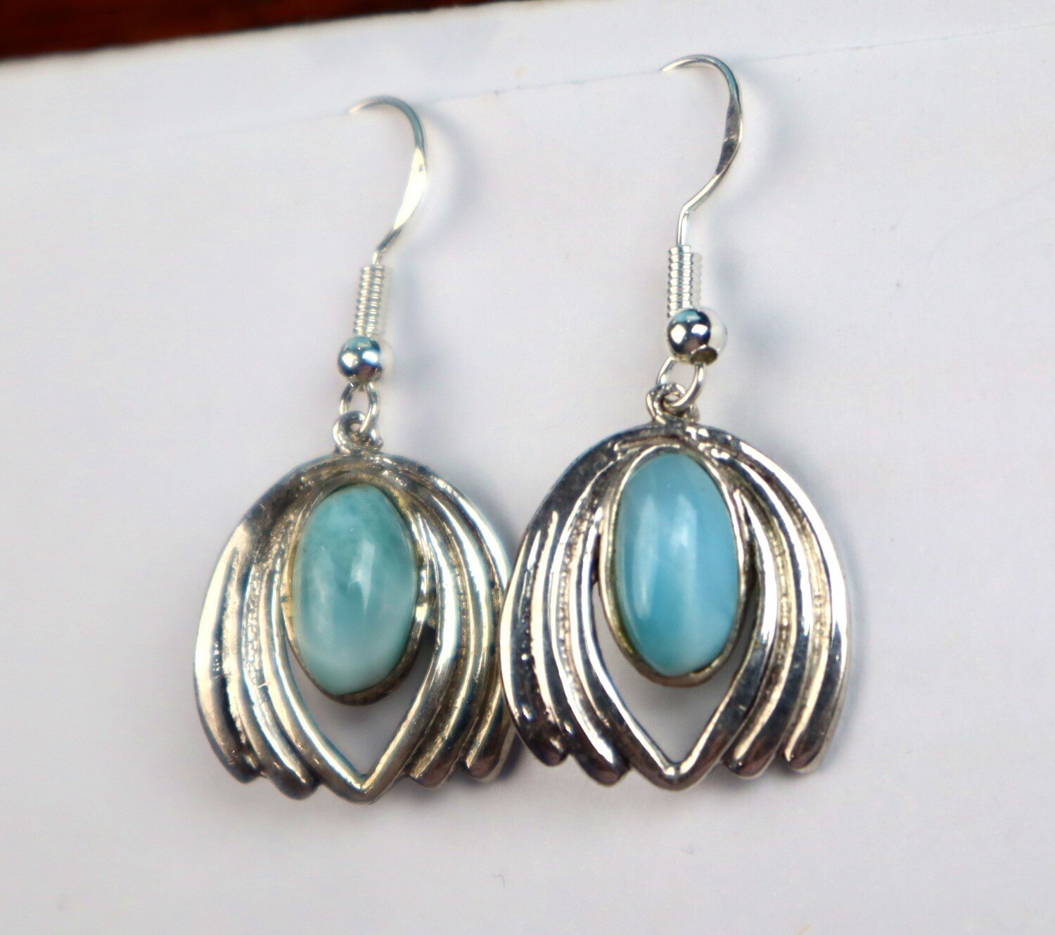 Exquisite Natural Sky Blue Larimar .925 Sterling Silver Earrings 38.0mm – photo 5