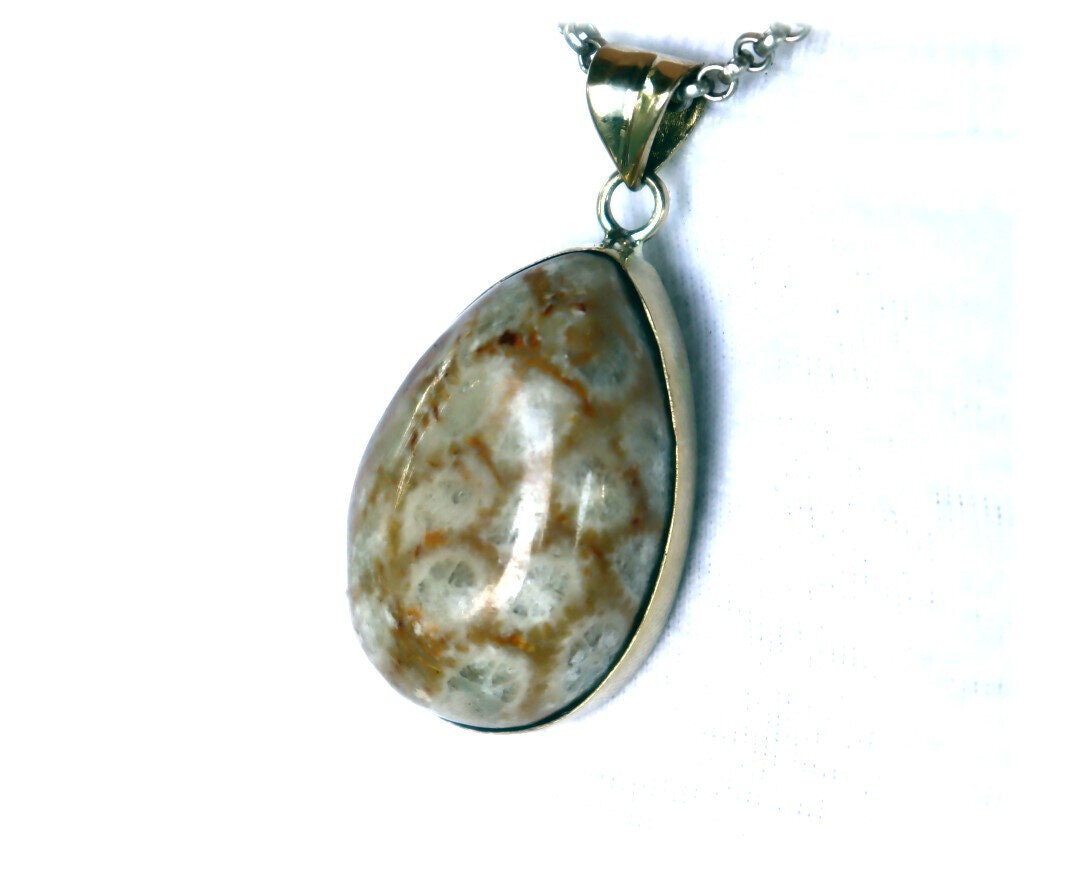 Natural Light Brown Coral Handcrafted solid 925 sterling silver Pendant 45mm – photo 6
