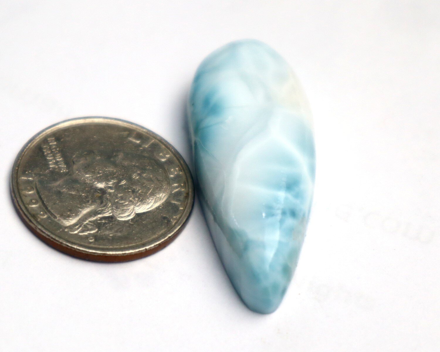 Rarest Natural Sky Blue Larimar Cabochon – 44mm Teardrop | 63ct | Dominican Rep. – photo 4