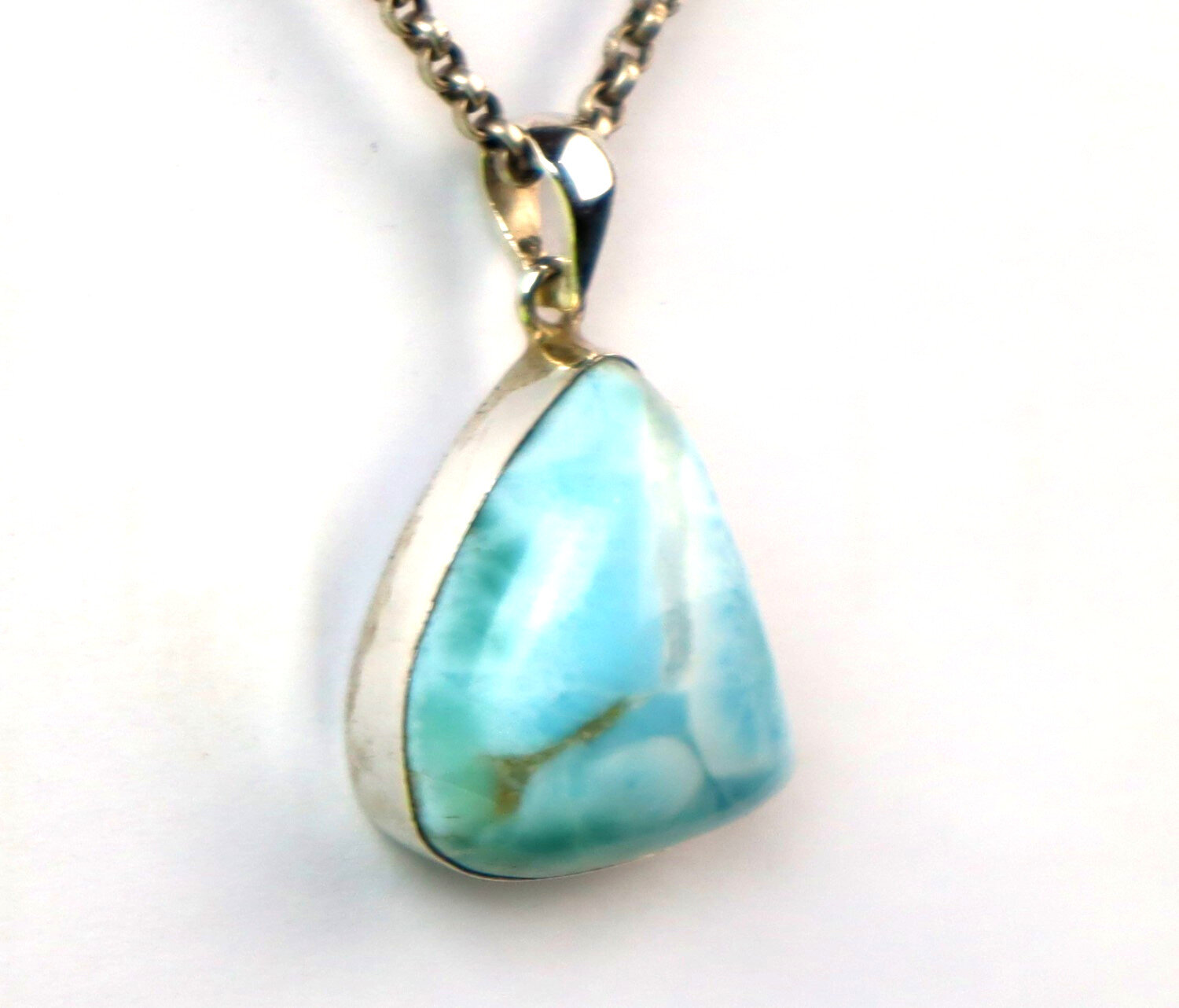 Charming Design Natural Ocean Blue Larimar .925 Sterling Silver Pendant 35mm – photo 4
