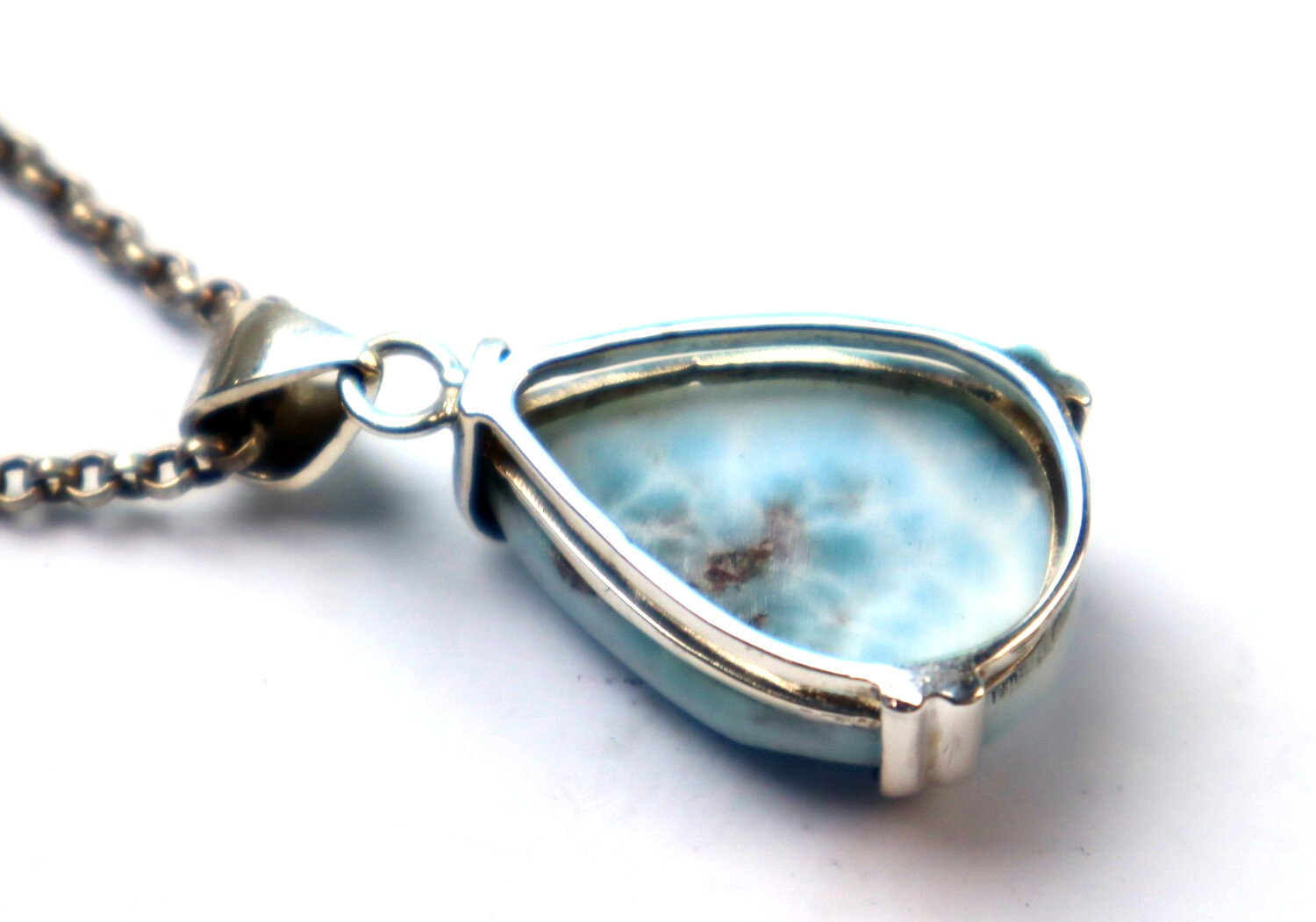 Splendid Natural Light Blue Larimar .925 Sterling Silver Pendant 39mm – photo 7