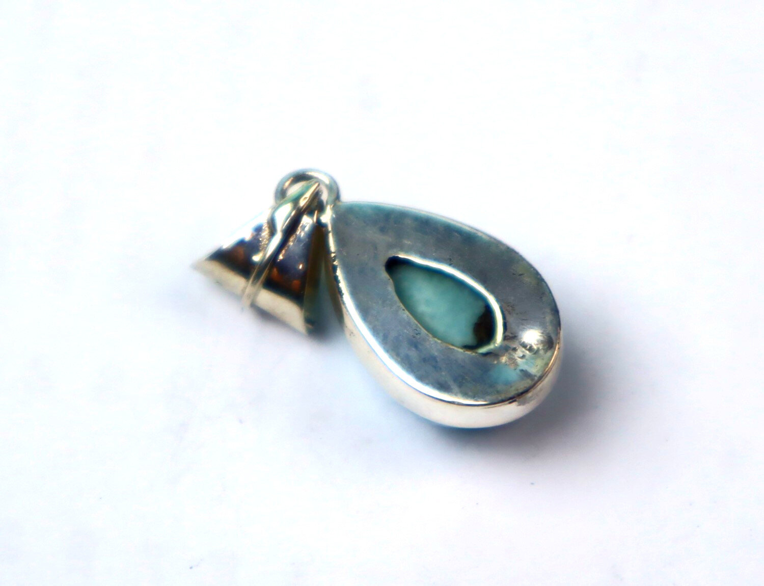 Natural Light Blue Larimar .925 Sterling Silver Pendant 29mm – photo 6