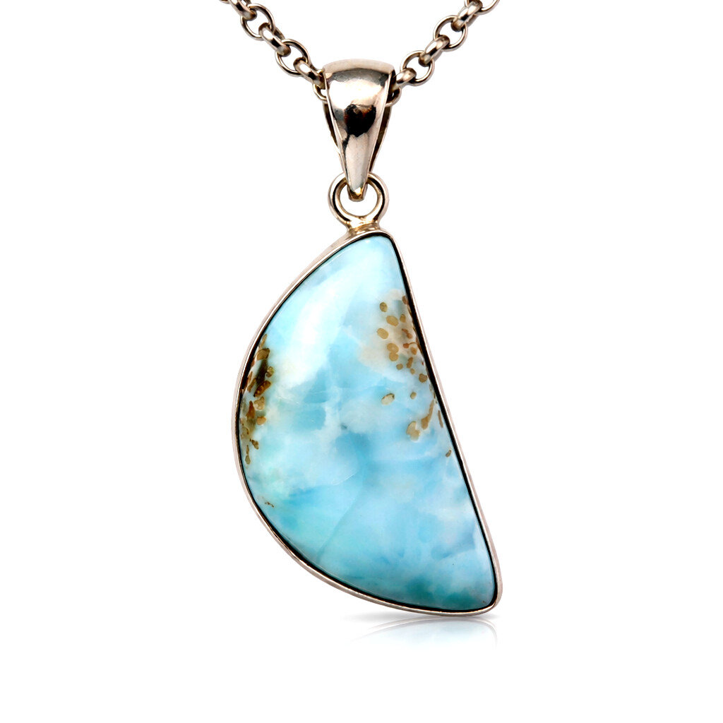 Natural Sky Blue Larimar .925 Sterling Silver Crescent Moon Pendant 40mm