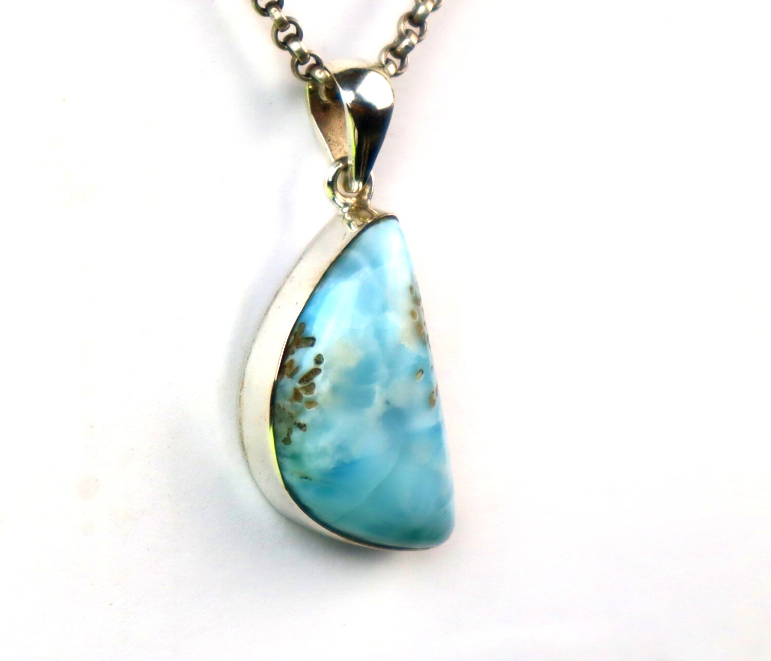 Natural Sky Blue Larimar .925 Sterling Silver Crescent Moon Pendant 40mm – photo 6