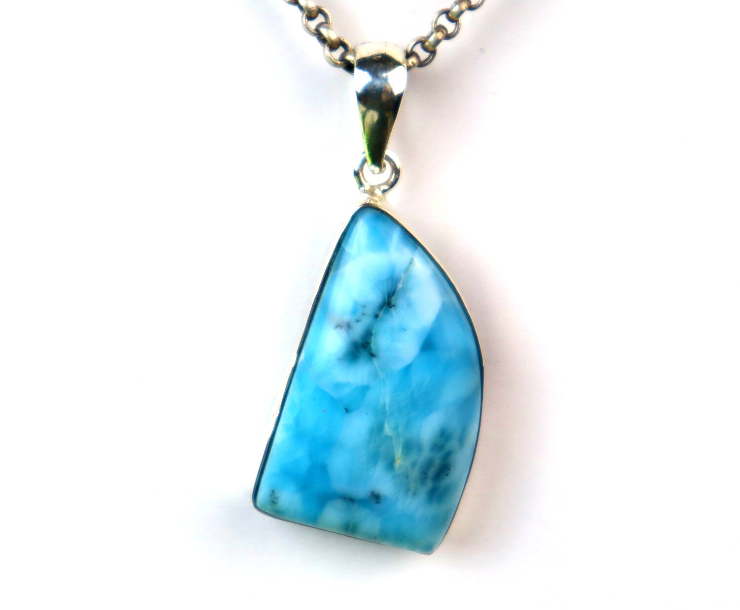 Charming Design Natural Deep Blue Larimar .925 Sterling Silver Pendant 42mm – photo 4