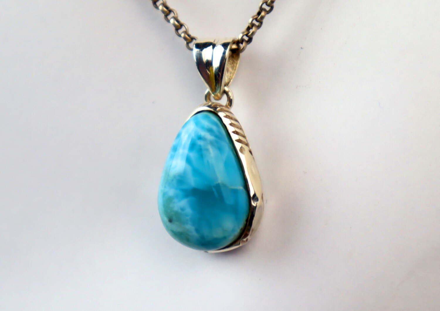 Impressive Natural Volcanic Blue Larimar .925 Sterling Silver Pendant 37mm – photo 10