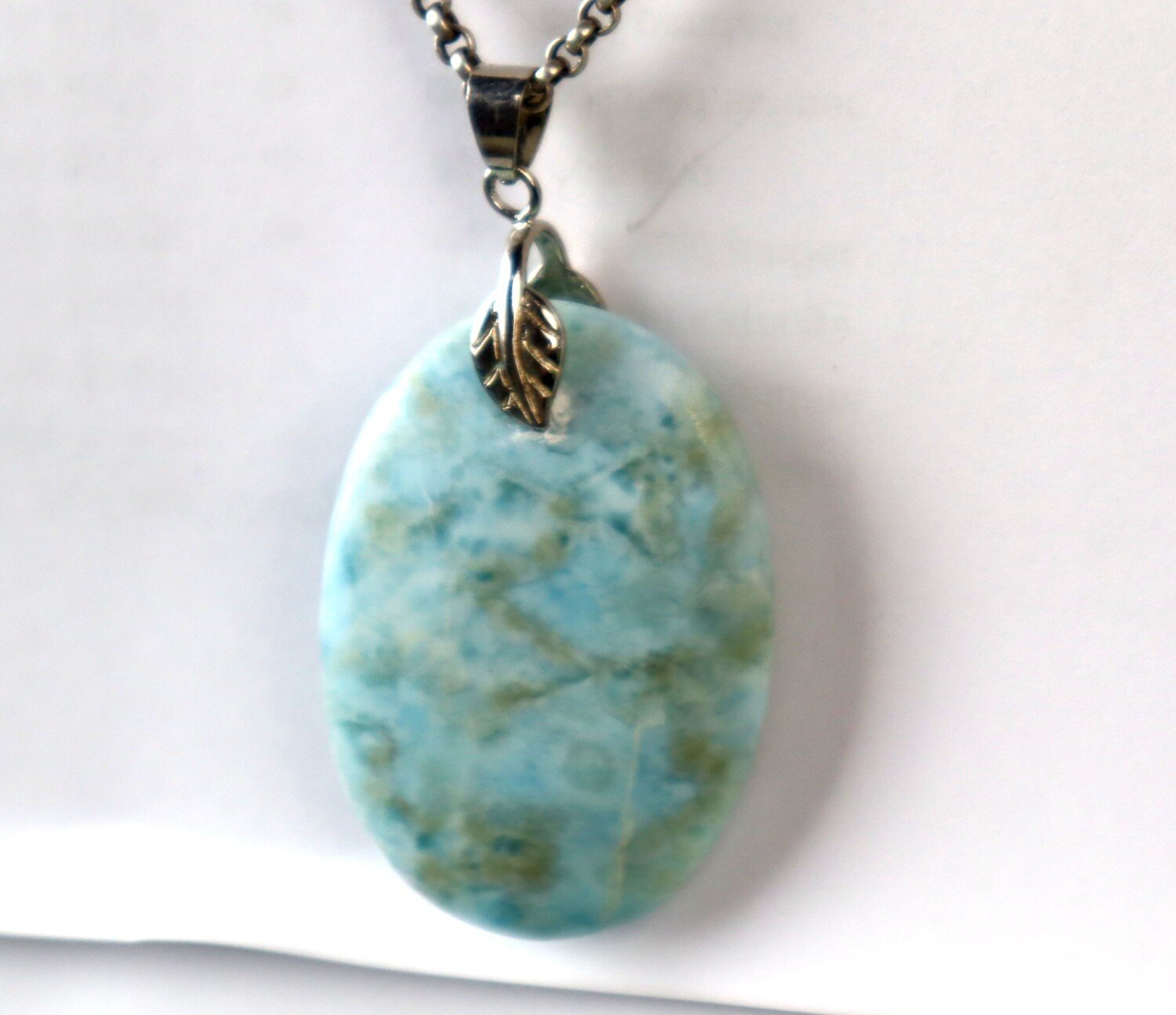 Impressive Natural Light Blue Larimar Silver Plated Pendant 54mm – photo 3