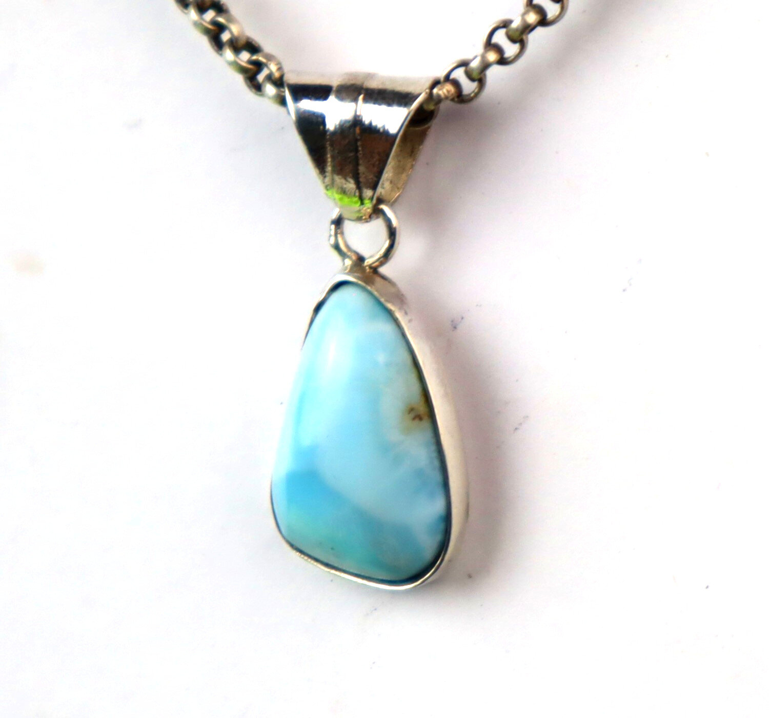 Lovely Natural Sky Blue Larimar .925 Sterling Silver Pendant 30mm – photo 4
