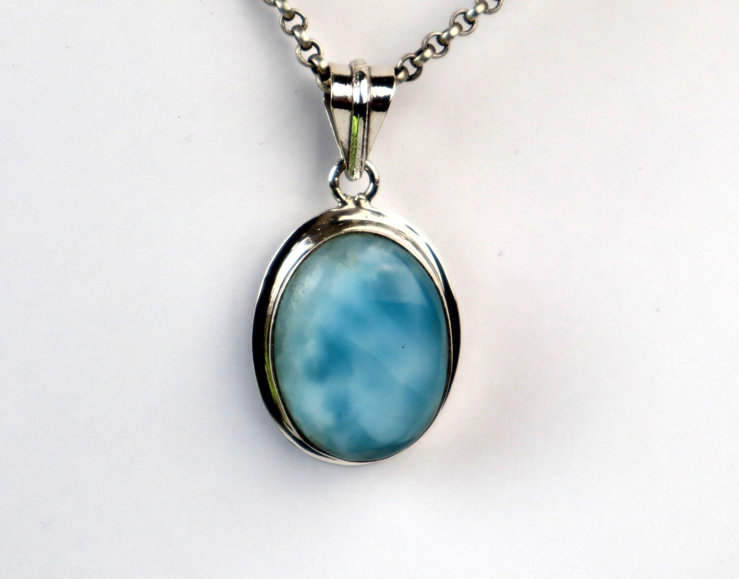 Charming Cloud Design Natural Sky Blue Larimar .925 Sterling Silver Pendant 37mm – photo 4