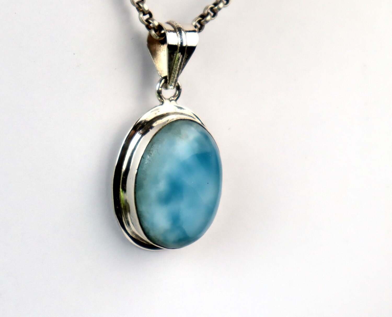 Charming Cloud Design Natural Sky Blue Larimar .925 Sterling Silver Pendant 37mm – photo 5
