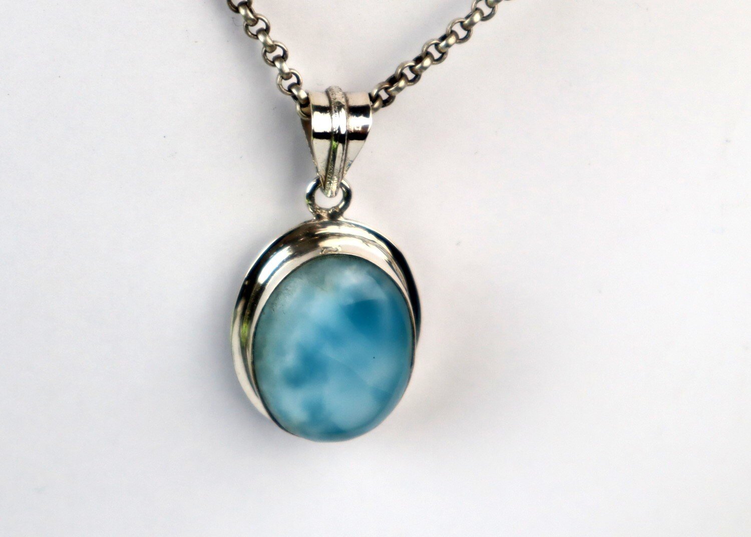 Charming Cloud Design Natural Sky Blue Larimar .925 Sterling Silver Pendant 37mm – photo 7