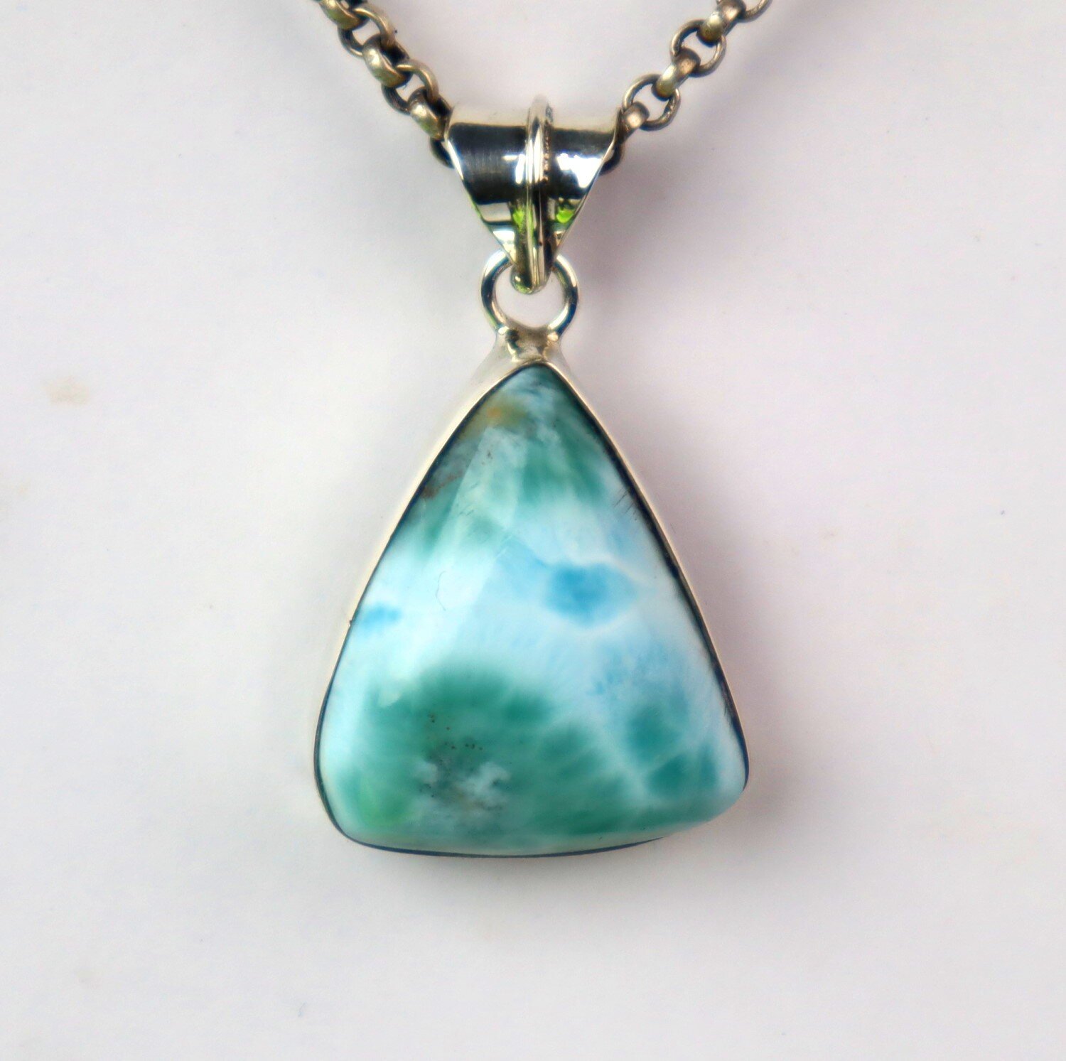 Excellent Natural Ocean Blue Triangular Larimar 925 Sterling Silver Pendant 34mm – photo 6