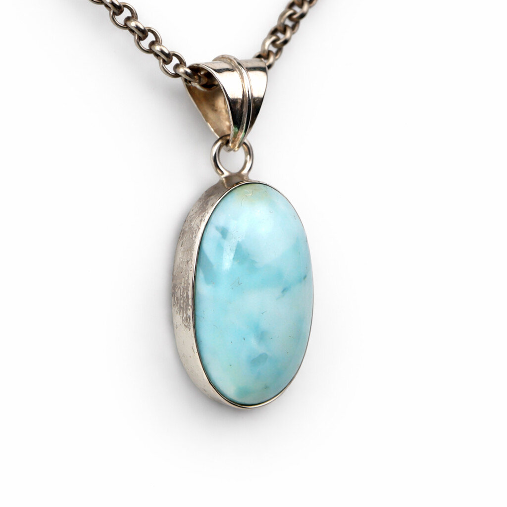 Lovely Natural Light Blue Larimar .925 Sterling Silver Pendant 32mm – photo 5
