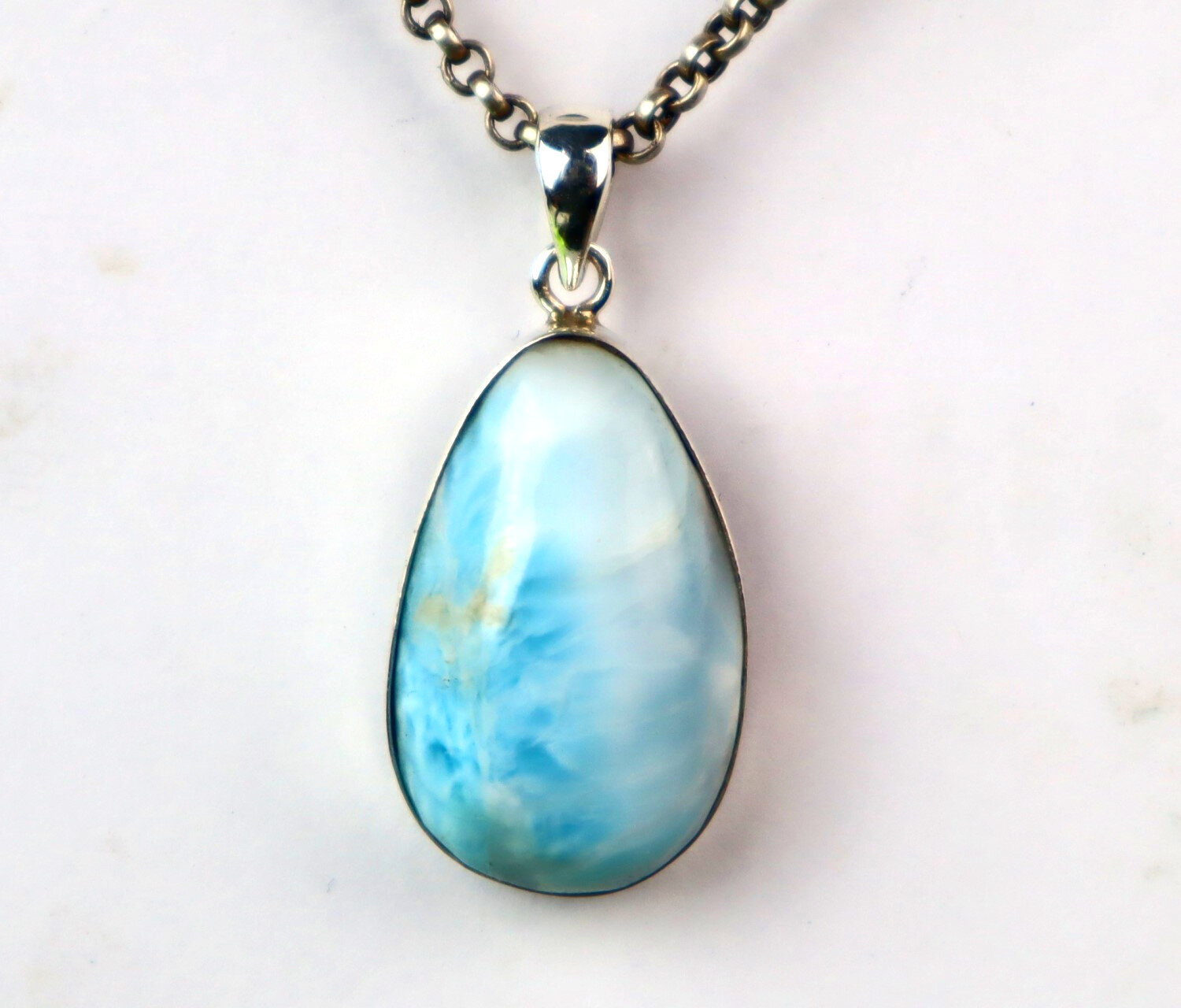 Impressive Natural Sky Blue Larimar .925 Sterling Silver Pendant 36mm – photo 4