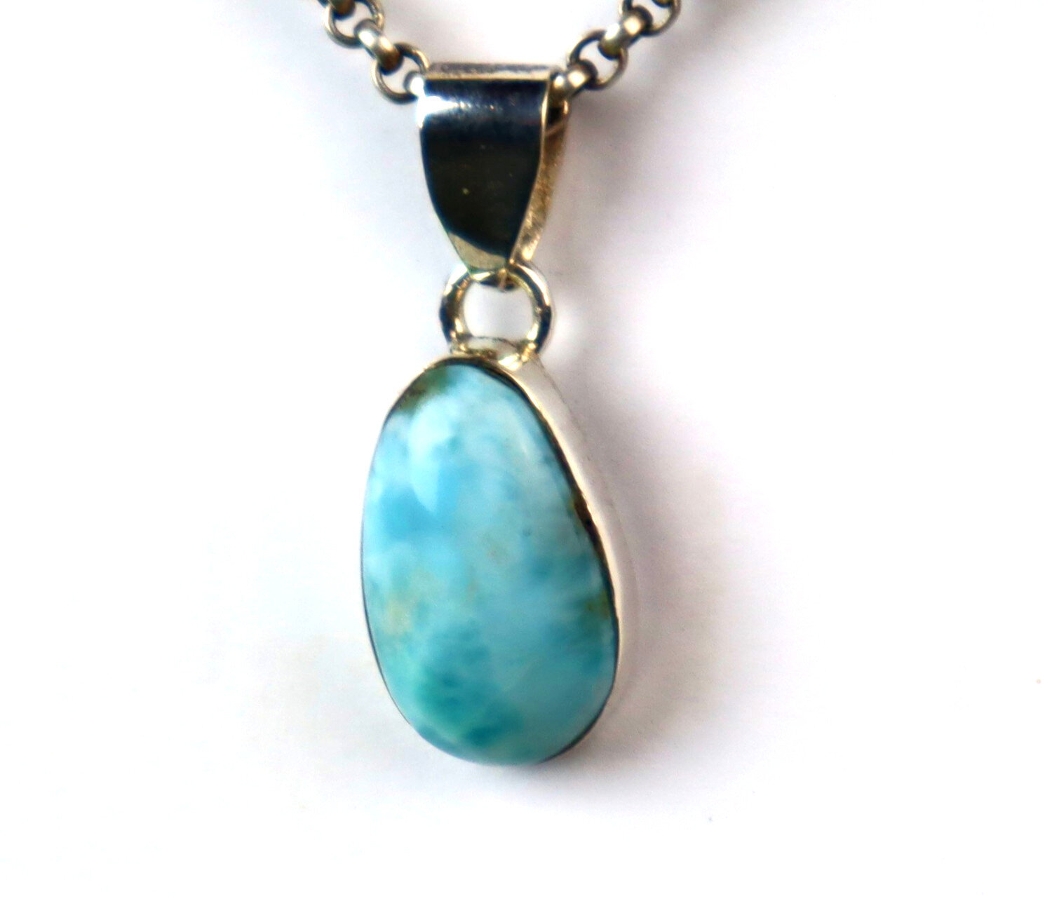 Natural Sky Blue Larimar .925 Sterling Silver Pendant 29mm – photo 4
